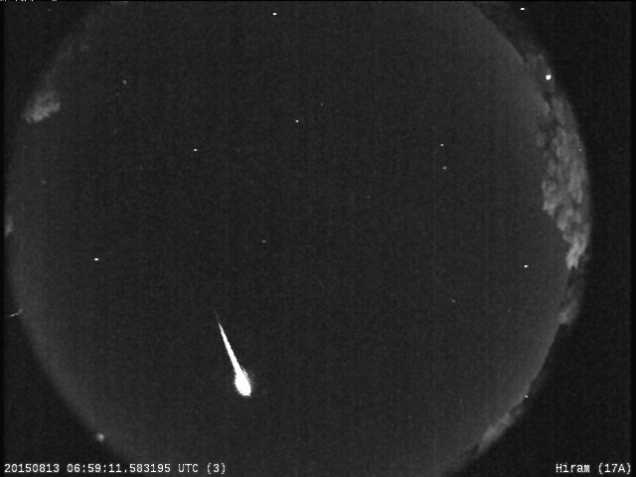 Photo: Apparent Perseid Bolide over Hiram at 2:59 AM EDT. NASA All-Sky Fireball Network