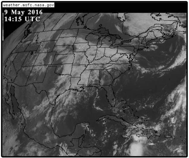 Photo: GOES weather image, May 9, 2016.