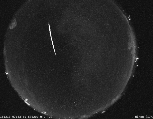 Image: A bright fireball meteor streak captured by the NASA All Sky Fireball Network Camera located at Hiram College.