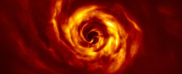 Observations made with the European Southern Observatory’s Very Large Telescope (ESO’s VLT) have revealed the telltale signs of a star system being born. Credit: ESO/Boccaletti et al.